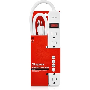 Staples TECH 6‑Outlet Power Strip – 3 ft. Extension Cord for Home, Office & Dorm Room Use, White, 3‑Pack(1 Pack)