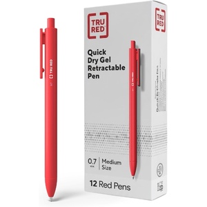 Staples TRU RED Retractable Gel Pens, Medium Point 0.7mm, Blue Ink, 12 Pack – Quick-Dry Pens for Smooth, Smear-Free Writing(Red)