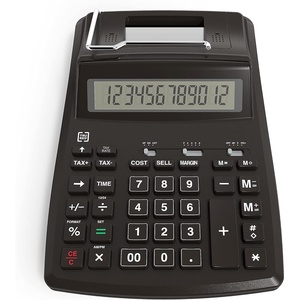 TRU RED 12-Digit Desktop Printing Calculator, Black, Paper Tape Printing, Large Display, Office Accounting & Business Use